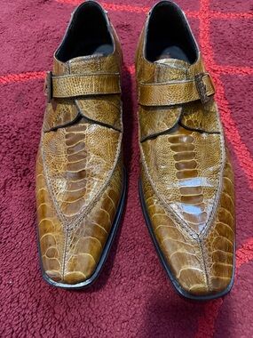 Mezlan Men's Tan Brown Croc-Embossed Monk Strap Loafers Sz 12